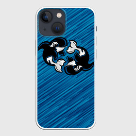 Чехол для iPhone 13 mini с принтом Две косатки в Санкт-Петербурге,  |  | whale | кит | косатка | косатки | на синем | с косатками
