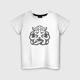 Детская футболка хлопок с принтом Кракен в Санкт-Петербурге, 100% хлопок | круглый вырез горловины, полуприлегающий силуэт, длина до линии бедер | cute | kraken | octopus | кракен | осьминог | осьминожка | тату | татуировка | тентакли