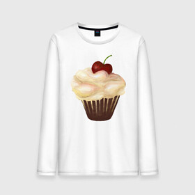 Мужской лонгслив хлопок с принтом Cupcake with cherry art в Санкт-Петербурге, 100% хлопок |  | Тематика изображения на принте: art | cherry | cooking | cupcake | vypichka | yummy | арт | вишня | вкусняшка | выпичка | кекс | кулинария