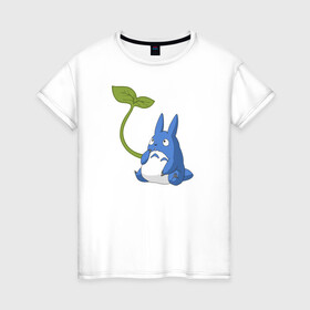 Женская футболка хлопок с принтом Chibi blue totoro в Санкт-Петербурге, 100% хлопок | прямой крой, круглый вырез горловины, длина до линии бедер, слегка спущенное плечо | anime | chibi | hayao | miyazaki | neighbor | totoro | аниме | миядзаки | сосед | тоторо | хаяо | чиби