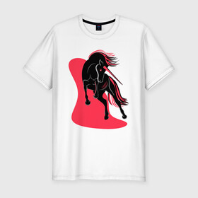 Мужская футболка хлопок Slim с принтом ЧЕРНЫЙ ЕДИНОРОГ в Санкт-Петербурге, 92% хлопок, 8% лайкра | приталенный силуэт, круглый вырез ворота, длина до линии бедра, короткий рукав | evil unicorn | единорог | красное и белое | черный единорог