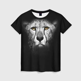 Женская футболка 3D с принтом Гепард в Санкт-Петербурге, 100% полиэфир ( синтетическое хлопкоподобное полотно) | прямой крой, круглый вырез горловины, длина до линии бедер | animal | cheetah | wild | гепард | чернобелый
