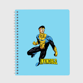 Тетрадь с принтом Invincible Неуязвимый в Санкт-Петербурге, 100% бумага | 48 листов, плотность листов — 60 г/м2, плотность картонной обложки — 250 г/м2. Листы скреплены сбоку удобной пружинной спиралью. Уголки страниц и обложки скругленные. Цвет линий — светло-серый
 | boy | cartoon | damien darkblood | hero | invincible | superhero | герой | марк грейсон | мультик | мультсериал | непобедимый | неуязвимый | персонаж | супергерой