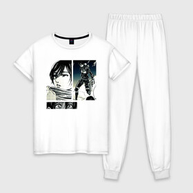 Женская пижама хлопок с принтом Attack On Titan Mikasa в Санкт-Петербурге, 100% хлопок | брюки и футболка прямого кроя, без карманов, на брюках мягкая резинка на поясе и по низу штанин | ackerman | anime | attack | dawn | girl | kawai | kyojin | manga | mikasa | no | of | on | shingeki | the | titan | titans | аккерман | аниме | арт | атака | бертольд | воин | вторжение | гигантов | девушка | колос | колосальный | леонхард | лицо | манга 