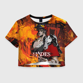 Женская футболка Crop-top 3D с принтом Hades в Санкт-Петербурге, 100% полиэстер | круглая горловина, длина футболки до линии талии, рукава с отворотами | hades | zagreus | аид | греческие боги | дионис | загрей | зевс