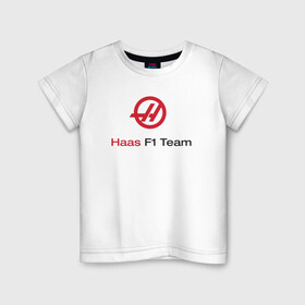 Детская футболка хлопок с принтом Haas F1 Team в Санкт-Петербурге, 100% хлопок | круглый вырез горловины, полуприлегающий силуэт, длина до линии бедер | f1 | haas | грожан | магнуссен | мазепин | ф1 | феррари | формула 1 | хаас