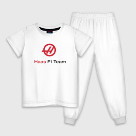Детская пижама хлопок с принтом Haas F1 Team в Санкт-Петербурге, 100% хлопок |  брюки и футболка прямого кроя, без карманов, на брюках мягкая резинка на поясе и по низу штанин
 | f1 | haas | грожан | магнуссен | мазепин | ф1 | феррари | формула 1 | хаас