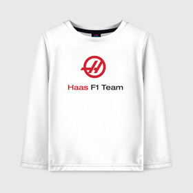 Детский лонгслив хлопок с принтом Haas F1 Team в Санкт-Петербурге, 100% хлопок | круглый вырез горловины, полуприлегающий силуэт, длина до линии бедер | f1 | haas | грожан | магнуссен | мазепин | ф1 | феррари | формула 1 | хаас