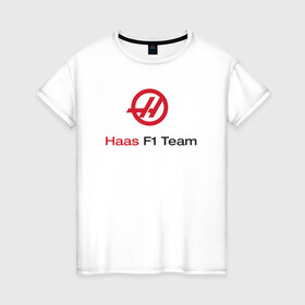 Женская футболка хлопок с принтом Haas F1 Team в Санкт-Петербурге, 100% хлопок | прямой крой, круглый вырез горловины, длина до линии бедер, слегка спущенное плечо | f1 | haas | грожан | магнуссен | мазепин | ф1 | феррари | формула 1 | хаас