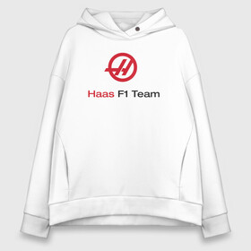 Женское худи Oversize хлопок с принтом Haas F1 Team в Санкт-Петербурге, френч-терри — 70% хлопок, 30% полиэстер. Мягкий теплый начес внутри —100% хлопок | боковые карманы, эластичные манжеты и нижняя кромка, капюшон на магнитной кнопке | f1 | haas | грожан | магнуссен | мазепин | ф1 | феррари | формула 1 | хаас
