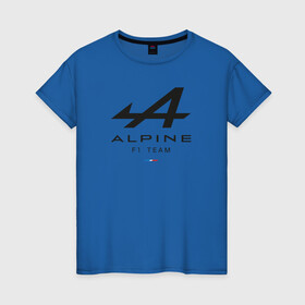 Женская футболка хлопок с принтом Alpine F1 team в Санкт-Петербурге, 100% хлопок | прямой крой, круглый вырез горловины, длина до линии бедер, слегка спущенное плечо | alpine | f1 | renault | team | рено | ф1 | фернандо алонсо | формула 1