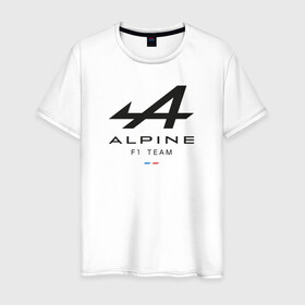 Мужская футболка хлопок с принтом Alpine F1 team в Санкт-Петербурге, 100% хлопок | прямой крой, круглый вырез горловины, длина до линии бедер, слегка спущенное плечо. | Тематика изображения на принте: alpine | f1 | renault | team | рено | ф1 | фернандо алонсо | формула 1