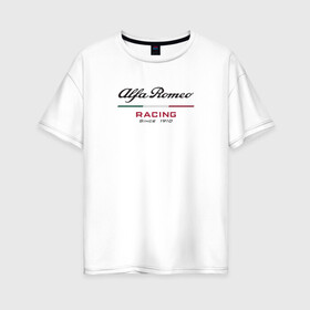 Женская футболка хлопок Oversize с принтом Alfa Romeo F1 Team в Санкт-Петербурге, 100% хлопок | свободный крой, круглый ворот, спущенный рукав, длина до линии бедер
 | alfa romeo | f1 | formula 1 | team | альфе ромео | антонио джовинации | кими райкконен | логотип | ф1 | формула 1