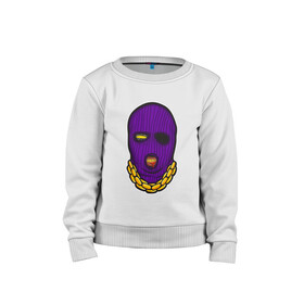 Детский свитшот хлопок с принтом DaBaby Purple Mask в Санкт-Петербурге, 100% хлопок | круглый вырез горловины, эластичные манжеты, пояс и воротник | Тематика изображения на принте: gangster | golden | mask | music | rappers