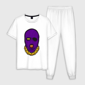Мужская пижама хлопок с принтом DaBaby Purple Mask в Санкт-Петербурге, 100% хлопок | брюки и футболка прямого кроя, без карманов, на брюках мягкая резинка на поясе и по низу штанин
 | Тематика изображения на принте: gangster | golden | mask | music | rappers