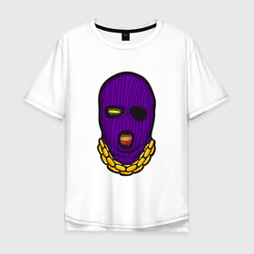 Мужская футболка хлопок Oversize с принтом DaBaby Purple Mask в Санкт-Петербурге, 100% хлопок | свободный крой, круглый ворот, “спинка” длиннее передней части | Тематика изображения на принте: gangster | golden | mask | music | rappers