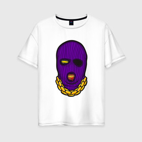 Женская футболка хлопок Oversize с принтом DaBaby Purple Mask в Санкт-Петербурге, 100% хлопок | свободный крой, круглый ворот, спущенный рукав, длина до линии бедер
 | Тематика изображения на принте: gangster | golden | mask | music | rappers