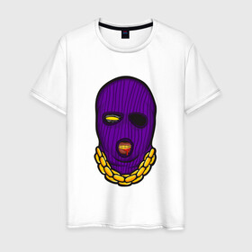 Мужская футболка хлопок с принтом DaBaby Purple Mask в Санкт-Петербурге, 100% хлопок | прямой крой, круглый вырез горловины, длина до линии бедер, слегка спущенное плечо. | Тематика изображения на принте: gangster | golden | mask | music | rappers