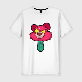 Мужская футболка хлопок Slim с принтом Розовый медведь в Санкт-Петербурге, 92% хлопок, 8% лайкра | приталенный силуэт, круглый вырез ворота, длина до линии бедра, короткий рукав | bears | ice cream | pinky | животные | мороженное