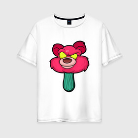 Женская футболка хлопок Oversize с принтом Розовый медведь в Санкт-Петербурге, 100% хлопок | свободный крой, круглый ворот, спущенный рукав, длина до линии бедер
 | bears | ice cream | pinky | животные | мороженное