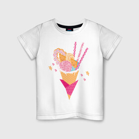 Детская футболка хлопок с принтом Кавай в Санкт-Петербурге, 100% хлопок | круглый вырез горловины, полуприлегающий силуэт, длина до линии бедер | cats | ice cream | japan | kawai | sweets | кавай | коты | мороженное | сладости | япония