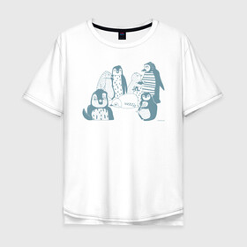 Мужская футболка хлопок Oversize с принтом Пингвины в Санкт-Петербурге, 100% хлопок | свободный крой, круглый ворот, “спинка” длиннее передней части | emotions | fish | humor | penguins | winter | зима | пингвины | рыба | эмоции | юмор