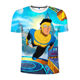 Мужская футболка 3D спортивная с принтом Неуязвимый (Invincible) в Санкт-Петербурге, 100% полиэстер с улучшенными характеристиками | приталенный силуэт, круглая горловина, широкие плечи, сужается к линии бедра | damien darkblood | invincible | superman | марк грэйсон | мультсериал | неуязвимый | супергерой