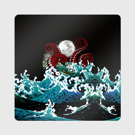 Магнит виниловый Квадрат с принтом Корабль на Волнах | Кракен в Санкт-Петербурге, полимерный материал с магнитным слоем | размер 9*9 см, закругленные углы | Тематика изображения на принте: animal | beast | kraken | monster | moon | ocean | octopus | sea | ship | water | waves | вода | волны | животные | звери | корабль | кракен | луна | монстр | море | океан | осьминог | рыбы | щупальца