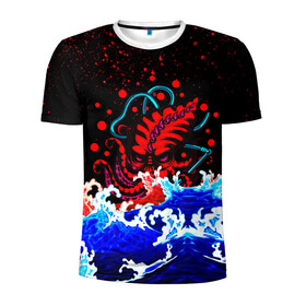 Мужская футболка 3D спортивная с принтом Кровавый Кракен Монстр в Санкт-Петербурге, 100% полиэстер с улучшенными характеристиками | приталенный силуэт, круглая горловина, широкие плечи, сужается к линии бедра | Тематика изображения на принте: animal | beast | blood | drops | kraken | monster | ocean | octopus | sea | water | waves | брызги | вода | волны | животные | звери | капли | кракен | кровь | монстр | море | океан | осьминог | рыбы | щупальца