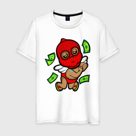 Мужская футболка хлопок с принтом Денежная фея в Санкт-Петербурге, 100% хлопок | прямой крой, круглый вырез горловины, длина до линии бедер, слегка спущенное плечо. | gangster | glo gang | money | music | red mask | фея