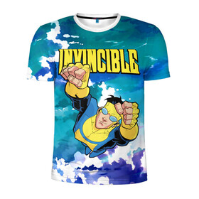 Мужская футболка 3D спортивная с принтом Invincible Mark Grayson в Санкт-Петербурге, 100% полиэстер с улучшенными характеристиками | приталенный силуэт, круглая горловина, широкие плечи, сужается к линии бедра | invincible | mark grayson | летит | марк грейсон | мультсериал | небо | неуязвимый | облака | супергерой