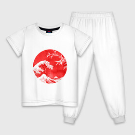 Детская пижама хлопок с принтом Волна в Канагаве в Санкт-Петербурге, 100% хлопок |  брюки и футболка прямого кроя, без карманов, на брюках мягкая резинка на поясе и по низу штанин
 | Тематика изображения на принте: аниме | бамбук | большая волна в канагаве | волна | красный | солнце | япония