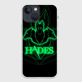 Чехол для iPhone 13 mini с принтом Hades в Санкт-Петербурге,  |  | hades | roguelike | бесконечные круги ада | волки | зелёные | компьютерная игра | светящиеся | эмблема