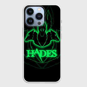 Чехол для iPhone 13 Pro с принтом Hades в Санкт-Петербурге,  |  | Тематика изображения на принте: hades | roguelike | бесконечные круги ада | волки | зелёные | компьютерная игра | светящиеся | эмблема