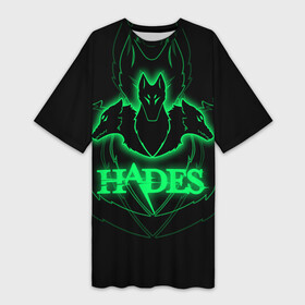 Платье-футболка 3D с принтом Hades в Санкт-Петербурге,  |  | hades | roguelike | бесконечные круги ада | волки | зелёные | компьютерная игра | светящиеся | эмблема