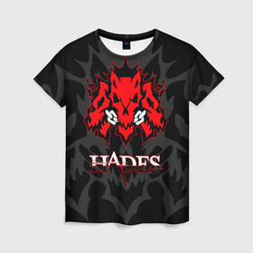 Женская футболка 3D с принтом Hades в Санкт-Петербурге, 100% полиэфир ( синтетическое хлопкоподобное полотно) | прямой крой, круглый вырез горловины, длина до линии бедер | hades | roguelike | бесконечные круги ада | волк | компьютерная игра | красный | цепь | эмблема