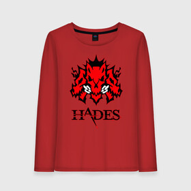 Женский лонгслив хлопок с принтом Hades в Санкт-Петербурге, 100% хлопок |  | hades | roguelike | бесконечные круги ада | волк | компьютерная игра | красный | цепь | эмблема
