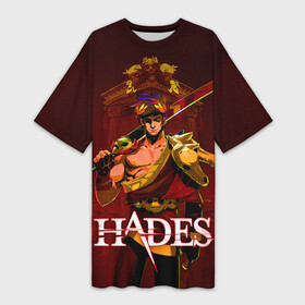 Платье-футболка 3D с принтом Zagreus Hades в Санкт-Петербурге,  |  | Тематика изображения на принте: hades | roguelike | zagreus | бесконечные круги ада | загрей | компьютерная игра | мифология | сын аида