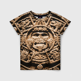 Детская футболка 3D с принтом Ацтекский Календарь в Санкт-Петербурге, 100% гипоаллергенный полиэфир | прямой крой, круглый вырез горловины, длина до линии бедер, чуть спущенное плечо, ткань немного тянется | Тематика изображения на принте: aztec | calendar | ацтеки | календарь | майя