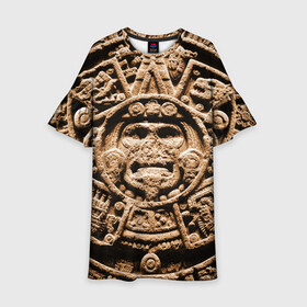 Детское платье 3D с принтом Ацтекский Календарь в Санкт-Петербурге, 100% полиэстер | прямой силуэт, чуть расширенный к низу. Круглая горловина, на рукавах — воланы | aztec | calendar | ацтеки | календарь | майя