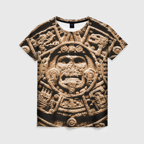 Женская футболка 3D с принтом Ацтекский Календарь в Санкт-Петербурге, 100% полиэфир ( синтетическое хлопкоподобное полотно) | прямой крой, круглый вырез горловины, длина до линии бедер | aztec | calendar | ацтеки | календарь | майя