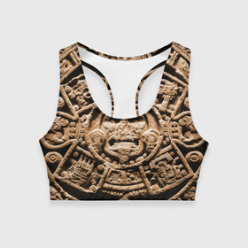 Женский спортивный топ 3D с принтом Ацтекский Календарь в Санкт-Петербурге, 82% полиэстер, 18% спандекс Ткань безопасна для здоровья, позволяет коже дышать, не мнется и не растягивается |  | aztec | calendar | ацтеки | календарь | майя