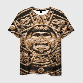 Мужская футболка 3D с принтом Ацтекский Календарь в Санкт-Петербурге, 100% полиэфир | прямой крой, круглый вырез горловины, длина до линии бедер | aztec | calendar | ацтеки | календарь | майя