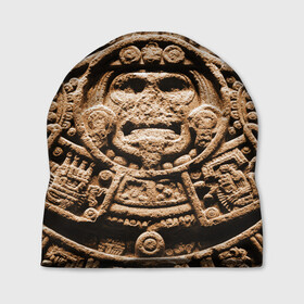Шапка 3D с принтом Ацтекский Календарь в Санкт-Петербурге, 100% полиэстер | универсальный размер, печать по всей поверхности изделия | aztec | calendar | ацтеки | календарь | майя