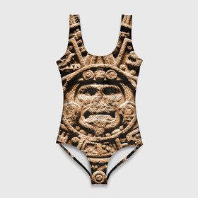 Купальник-боди 3D с принтом Ацтекский Календарь в Санкт-Петербурге, 82% полиэстер, 18% эластан | Круглая горловина, круглый вырез на спине | Тематика изображения на принте: aztec | calendar | ацтеки | календарь | майя