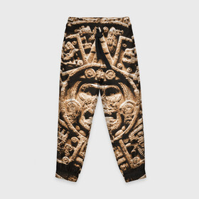 Детские брюки 3D с принтом Ацтекский Календарь в Санкт-Петербурге, 100% полиэстер | манжеты по низу, эластичный пояс регулируется шнурком, по бокам два кармана без застежек, внутренняя часть кармана из мелкой сетки | aztec | calendar | ацтеки | календарь | майя
