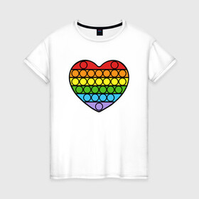 Женская футболка хлопок с принтом Heart Pop It в Санкт-Петербурге, 100% хлопок | прямой крой, круглый вырез горловины, длина до линии бедер, слегка спущенное плечо | Тематика изображения на принте: pop it | антистресс | игрушка | поп ит | радуга | сердце