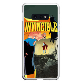 Чехол для Samsung S10E с принтом INVINCIBLE в Санкт-Петербурге, Силикон | Область печати: задняя сторона чехла, без боковых панелей | allen | invincible | omni man | omniman | superhero | алиен | аллен | инвинсибл | неуязвимый | омнимэн | супергерои