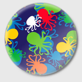 Значок с принтом Осьминоги в Санкт-Петербурге,  металл | круглая форма, металлическая застежка в виде булавки | cute | octopus | милый | морское | осьминог | осьминожка | паттерн | тентакли | щупальца