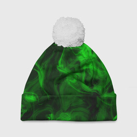 Шапка 3D c помпоном с принтом Неоновый дым (зеленый) в Санкт-Петербурге, 100% полиэстер | универсальный размер, печать по всей поверхности изделия | smoke | дым | импарение | неон | смог